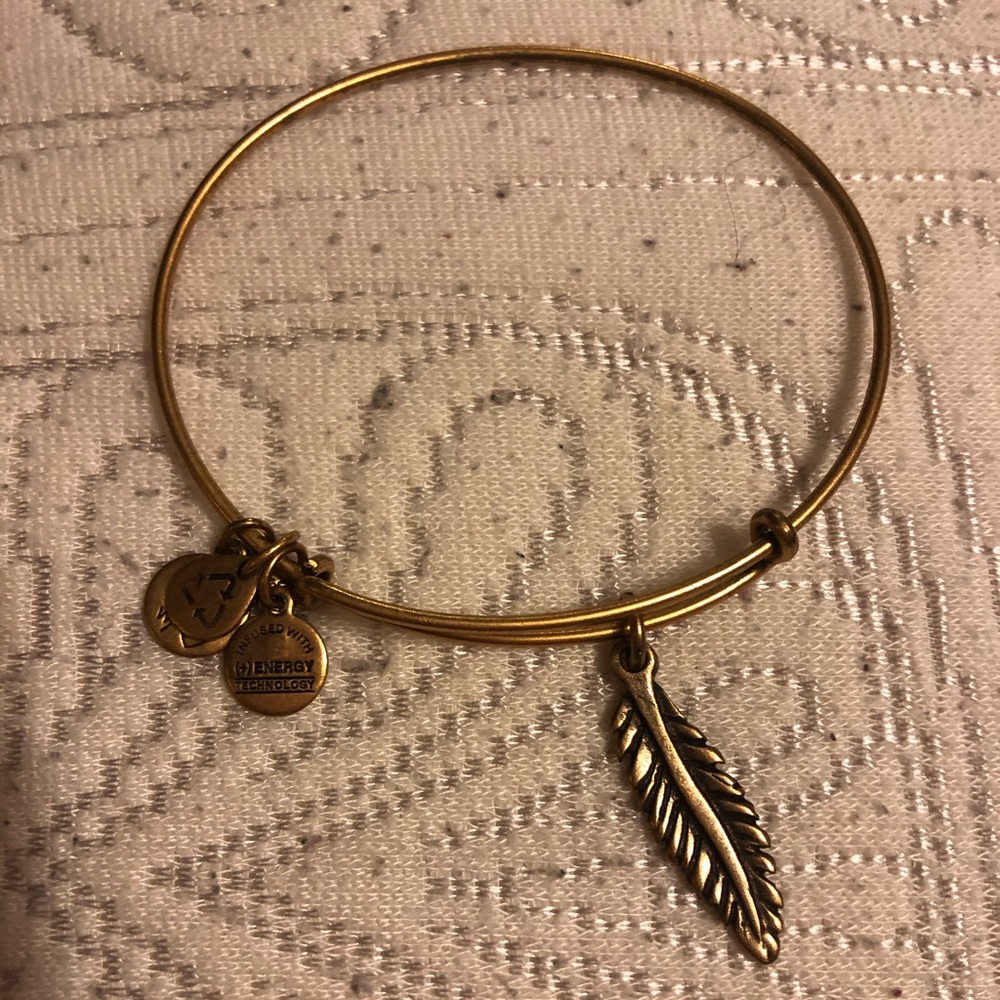 Alex and ani gold feather charm bangle bracelet - Picture 3 of 4
